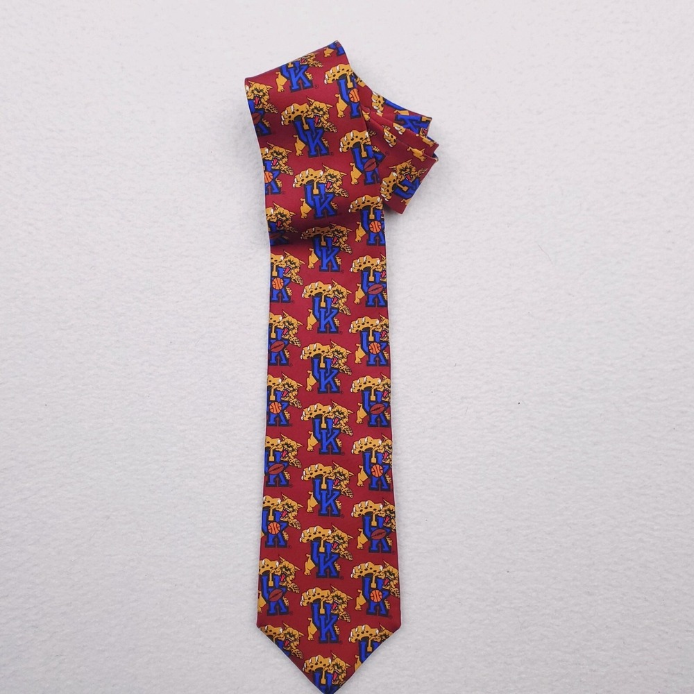 Kentucky Wildcats Tie Mens Blue Red Necktie Basketball Football Wide Silk AOP